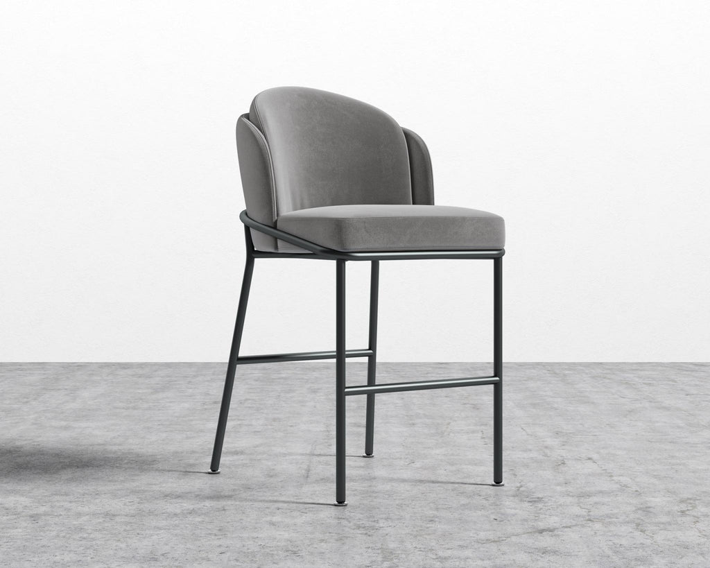 Angelo Counter Stool - Black - Angelo, Plush Velvet - Glacier Grey