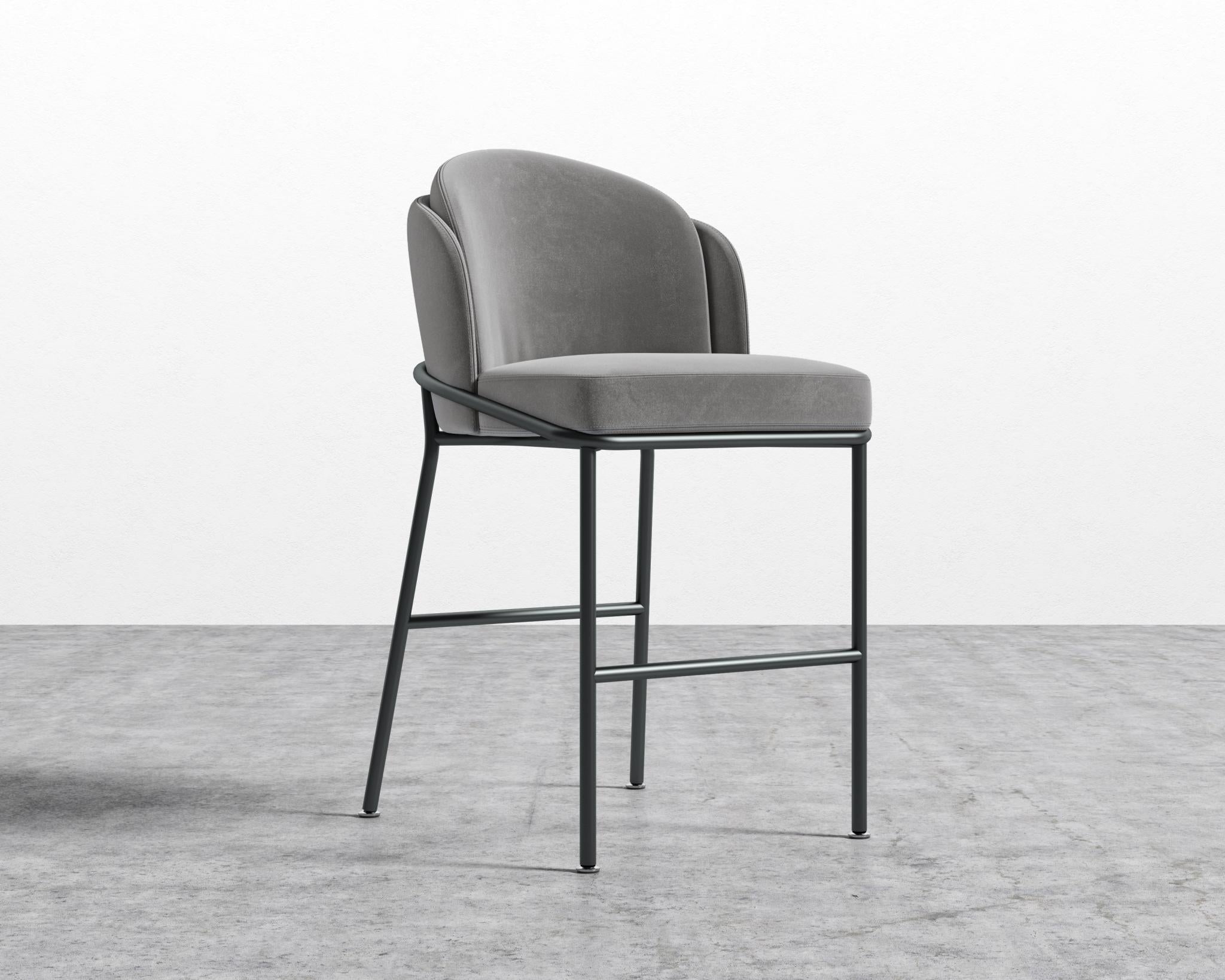 Angelo Counter Stool - Black - Angelo, Plush Velvet - Glacier Grey