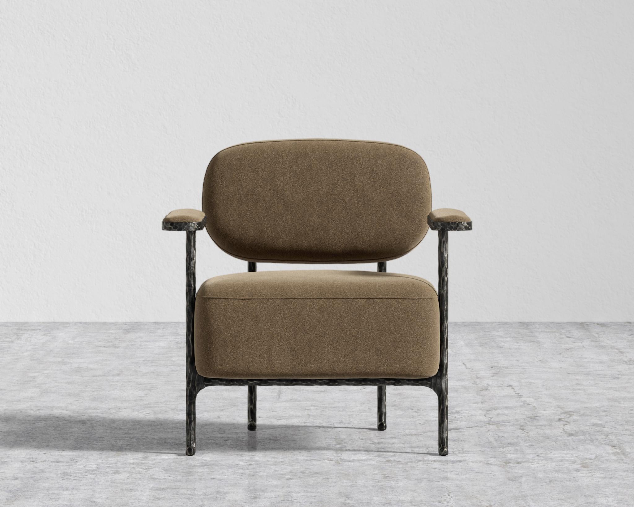 Forja Lounge Chair - Hammered Patina Chocolate, Ombra Velvet - Smoky Brown