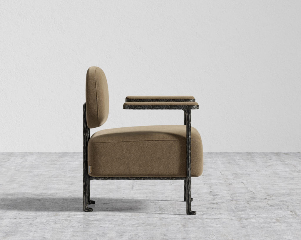 Forja Lounge Chair - Hammered Patina Chocolate, Ombra Velvet - Smoky Brown