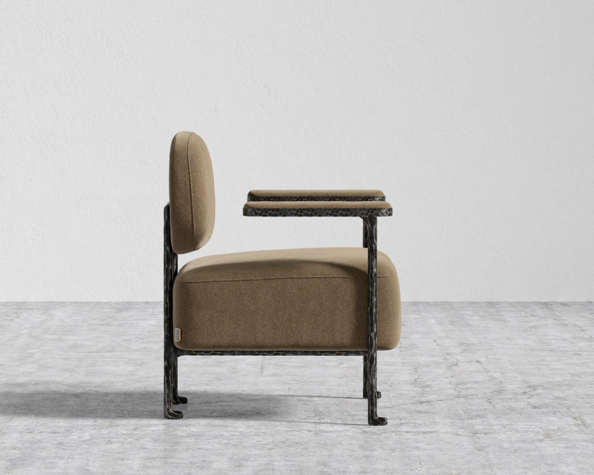 Forja Lounge Chair - Hammered Patina Chocolate, Ombra Velvet - Smoky Brown