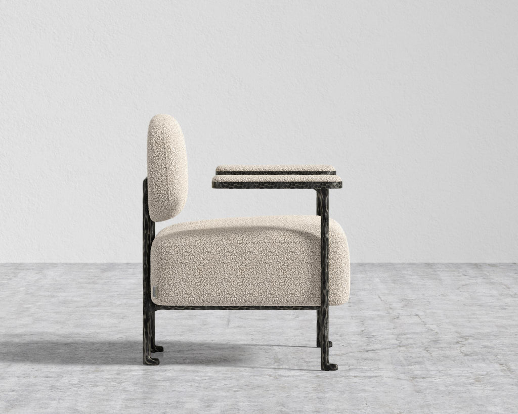 Forja Lounge Chair - Hammered Patina Chocolate, Shearling - Almond