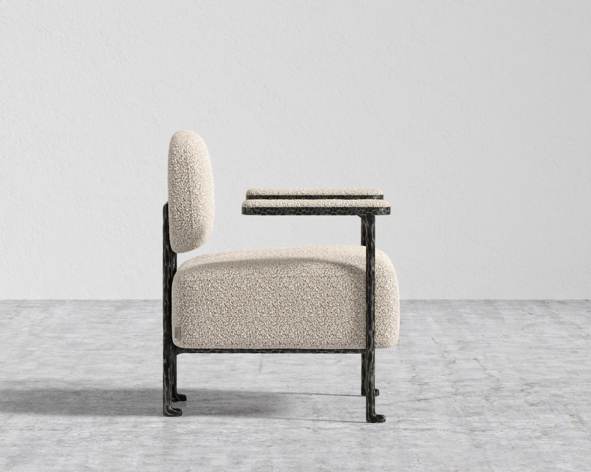 Forja Lounge Chair - Hammered Patina Chocolate, Shearling - Almond