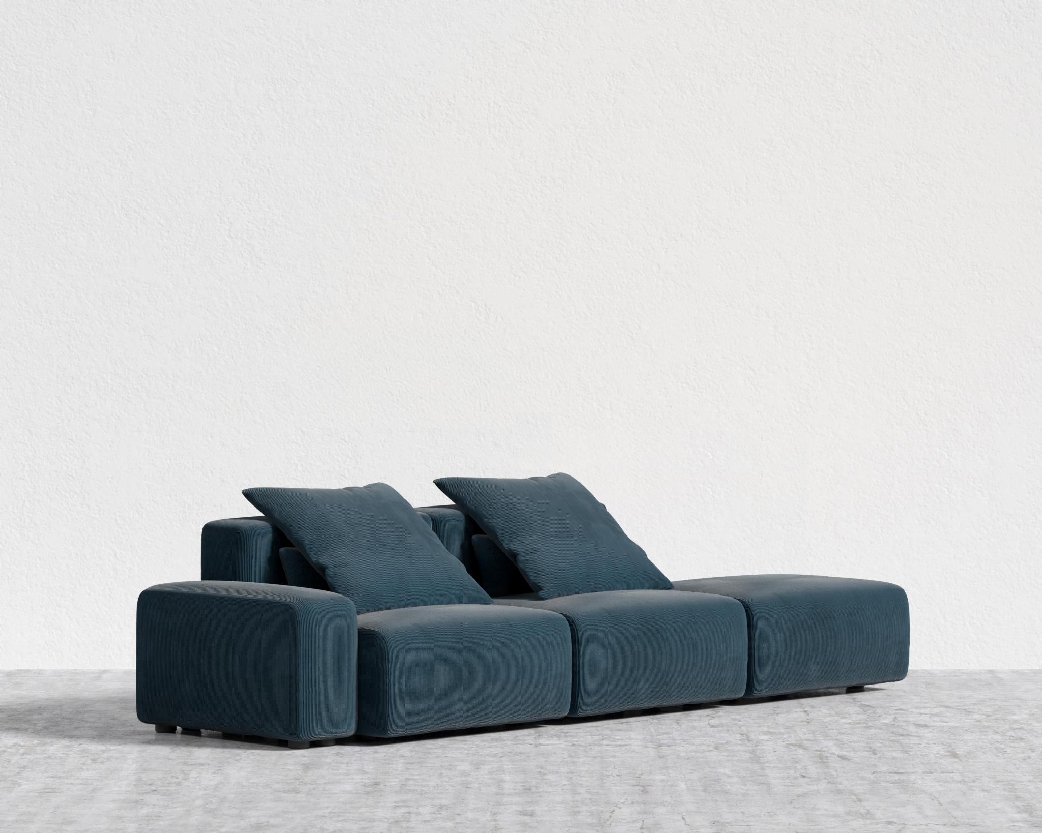 Kaye Open End Sofa L - Large, Corduroy Velvet - Cadet Blue