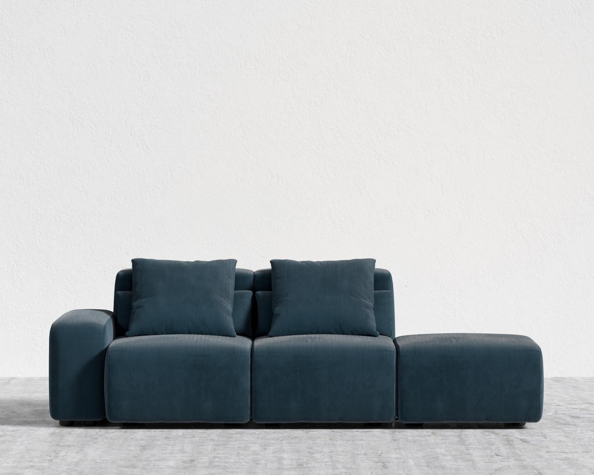 Kaye Open End Sofa S - Standard, Corduroy Velvet - Cadet Blue