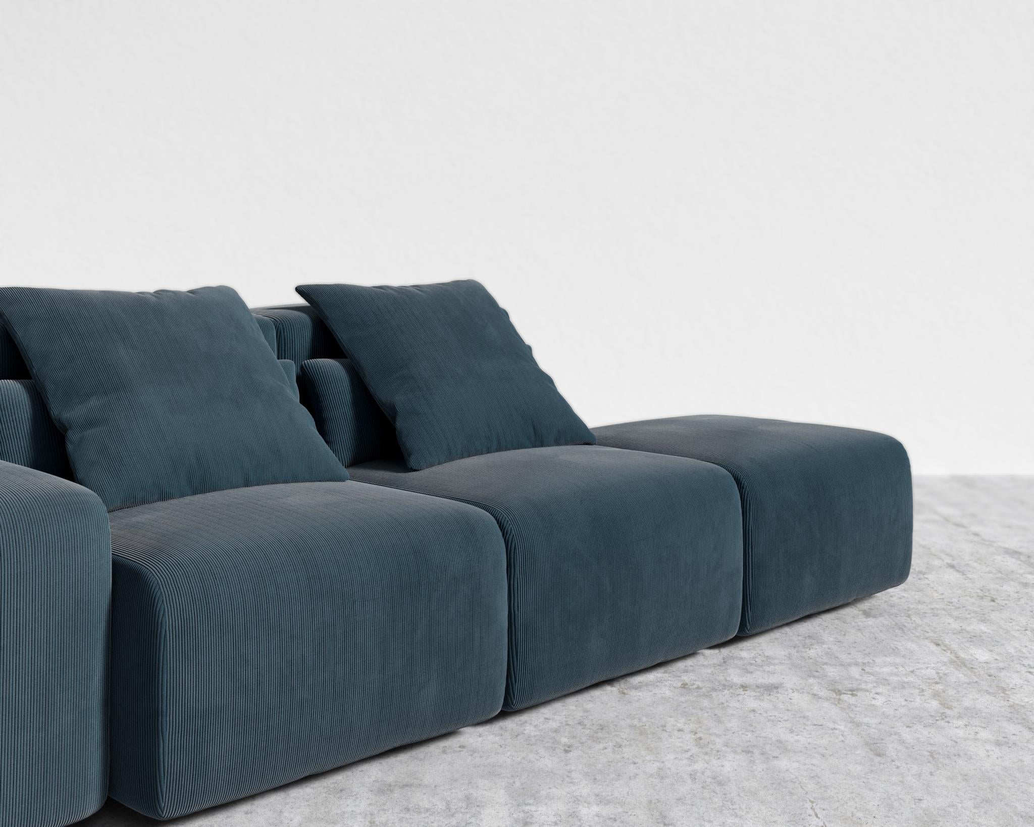 Kaye Open End Sofa S - Standard, Corduroy Velvet - Cadet Blue