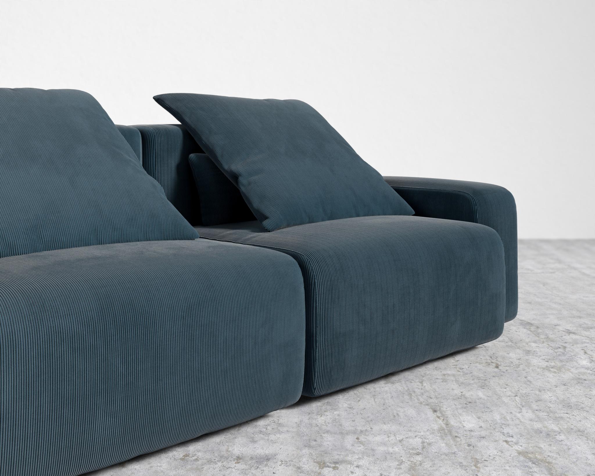 Kaye Sofa L - Large, Corduroy Velvet - Cadet Blue